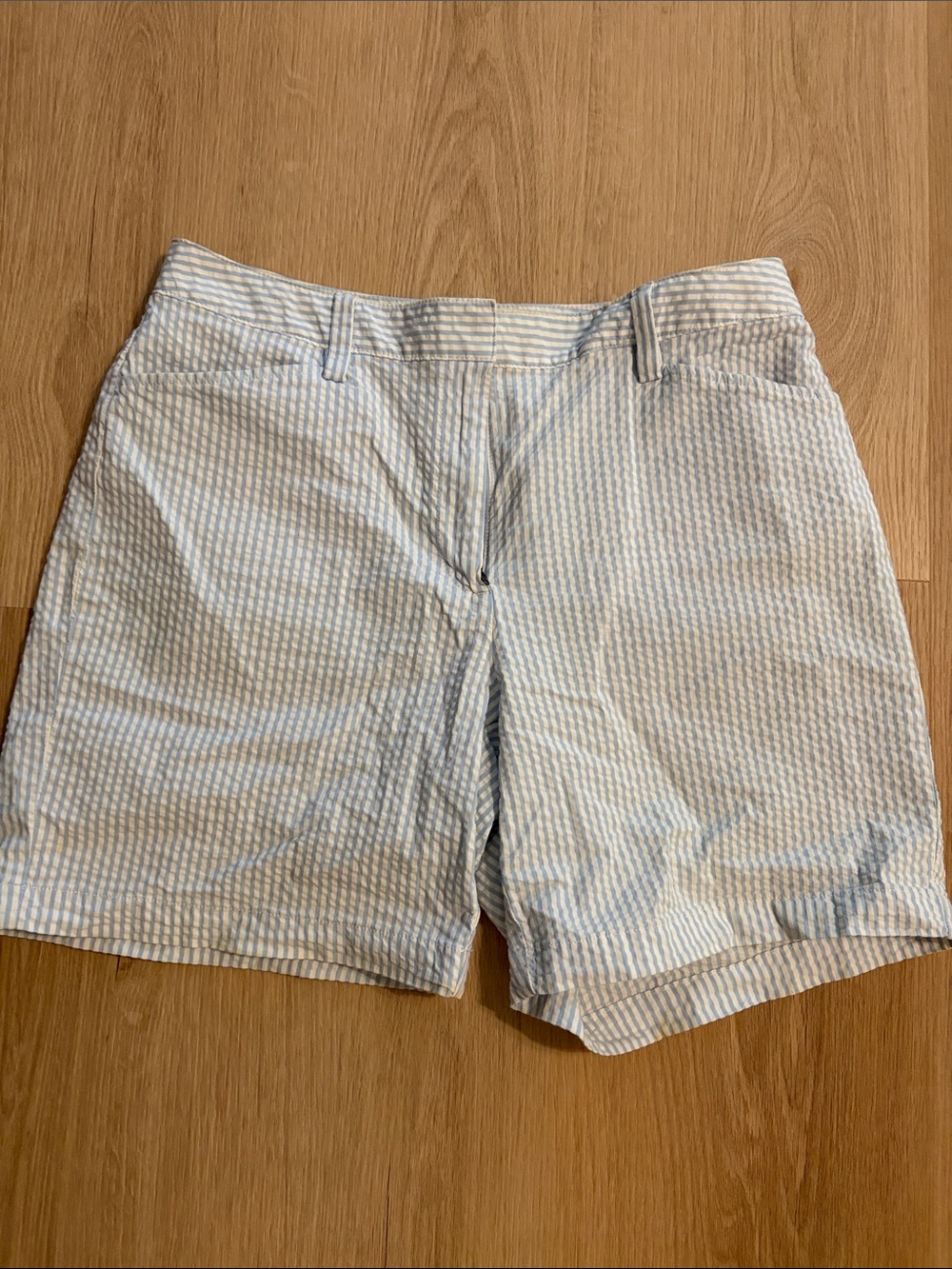 Women’s Lands’ End Seersucker Stripe Shorts - Light Blue/White
